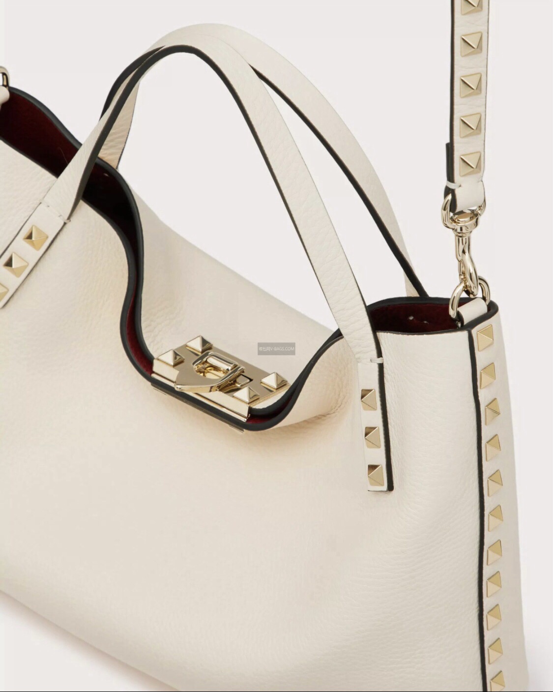 Valentino Garavani Rockstud Tote Bag in Ivory Grainy Calfskin